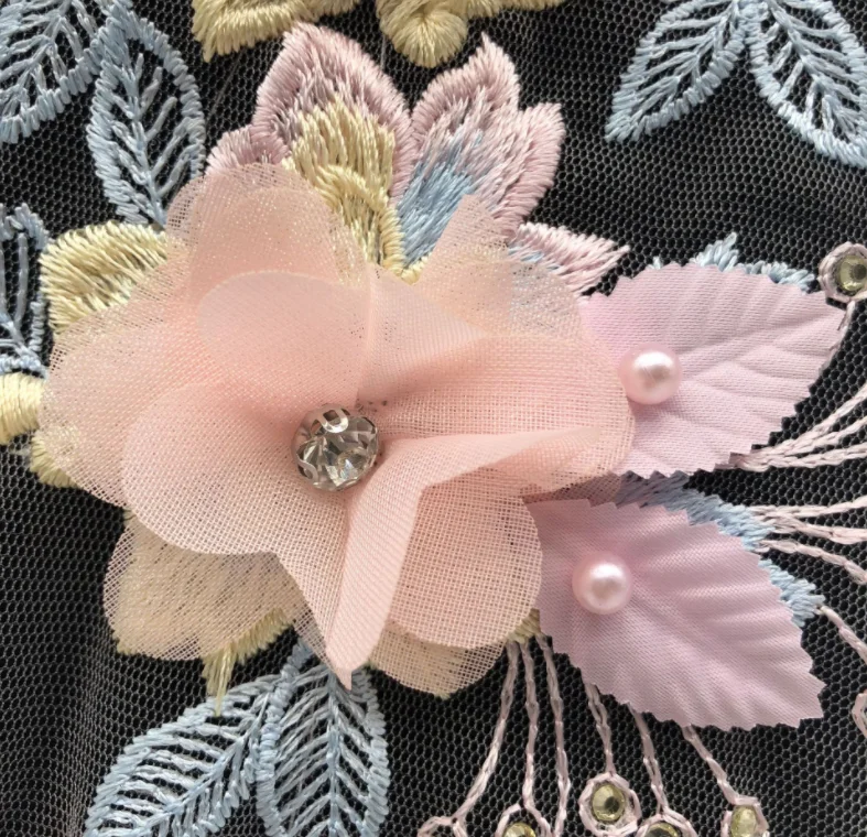 Flowers Imitation Pearl Lace Collar Embroidery DIY 3D Tulle Lace Patch Decoration Clothes Applique Accessories 1 Piece