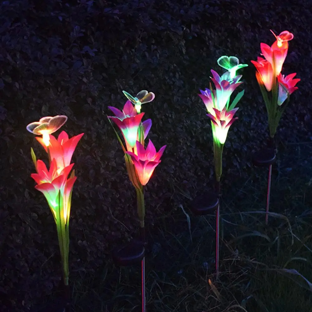 69 см 2В лилии бабочка искусственный фонарь на открытом воздухе Водонепроницаемый садовый декоративный газон Перезаряжаемые Солнечный цветок лилии