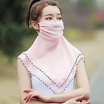 

Fashion Woman Printing Mask High Quality Chiffon Neck Protection Breathable Mask Solid Color Sunscreen Mask For Cycling