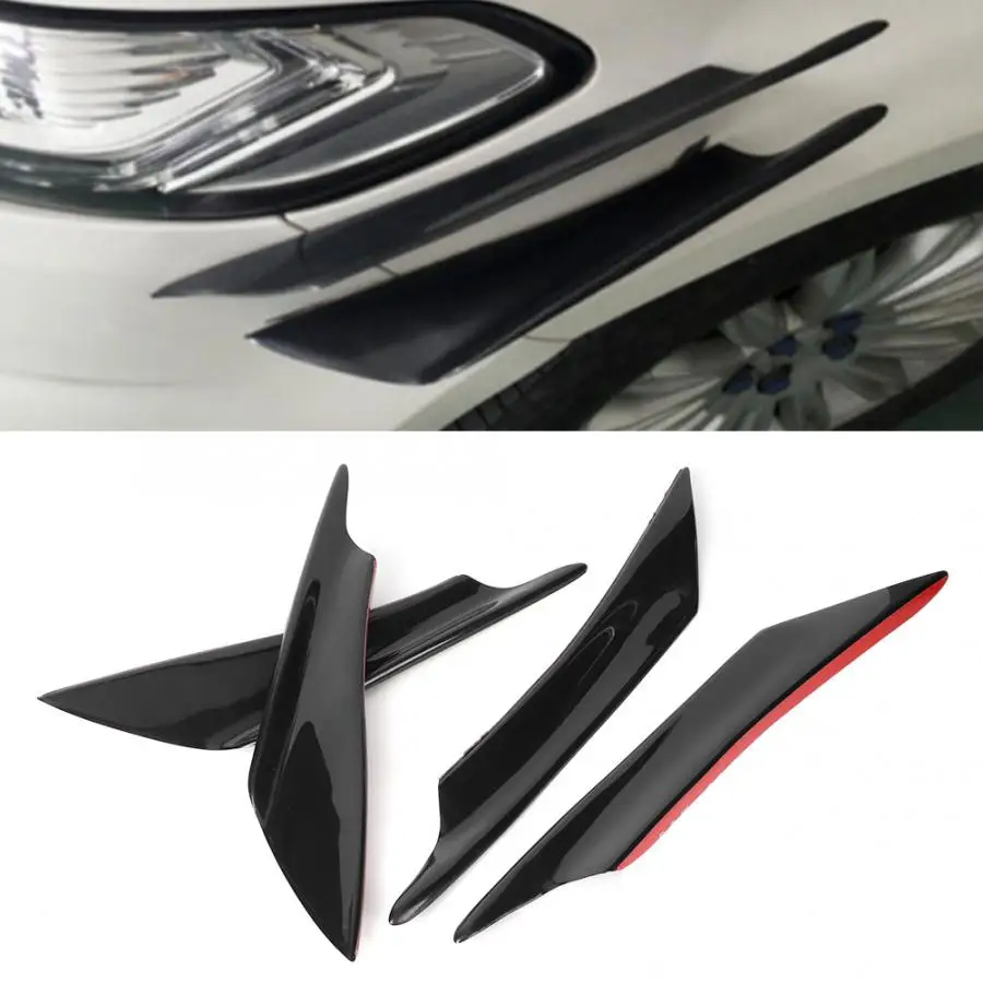 

4Pcs/Set Car Front Bumper Spoiler Protector Splitter Deflector Modification PP Black Surface Bright Paint Car Accessories