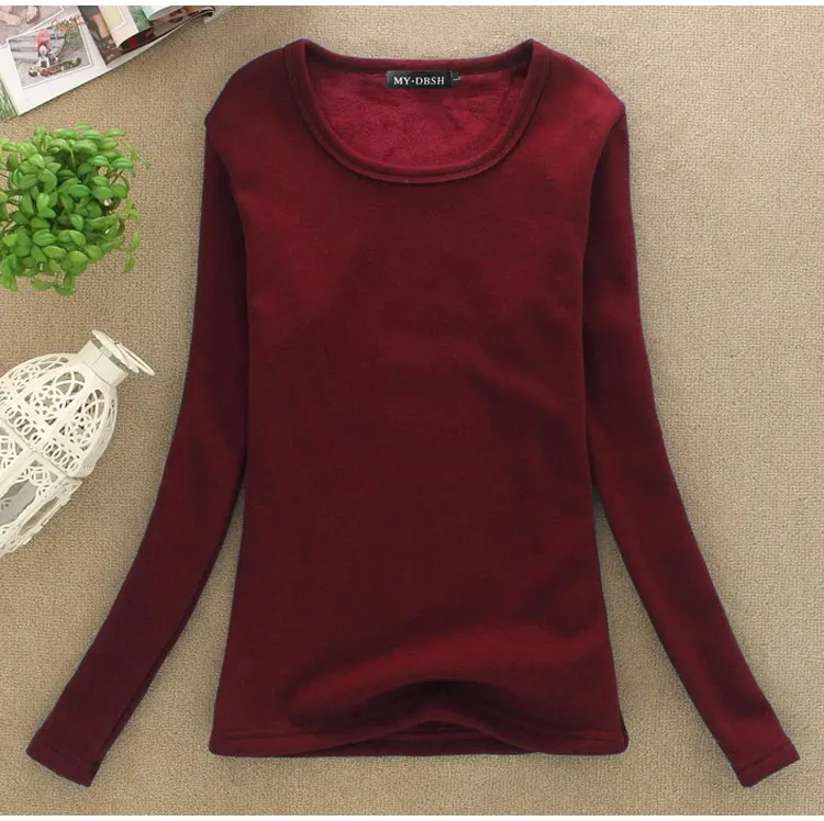 Women Winter Slim Fit T Shirt Lady Thick Thermal T-shirts Warm Veet T Shirts Women's Long Underwear Shirts Size Tops 4XL580_voghion.com
