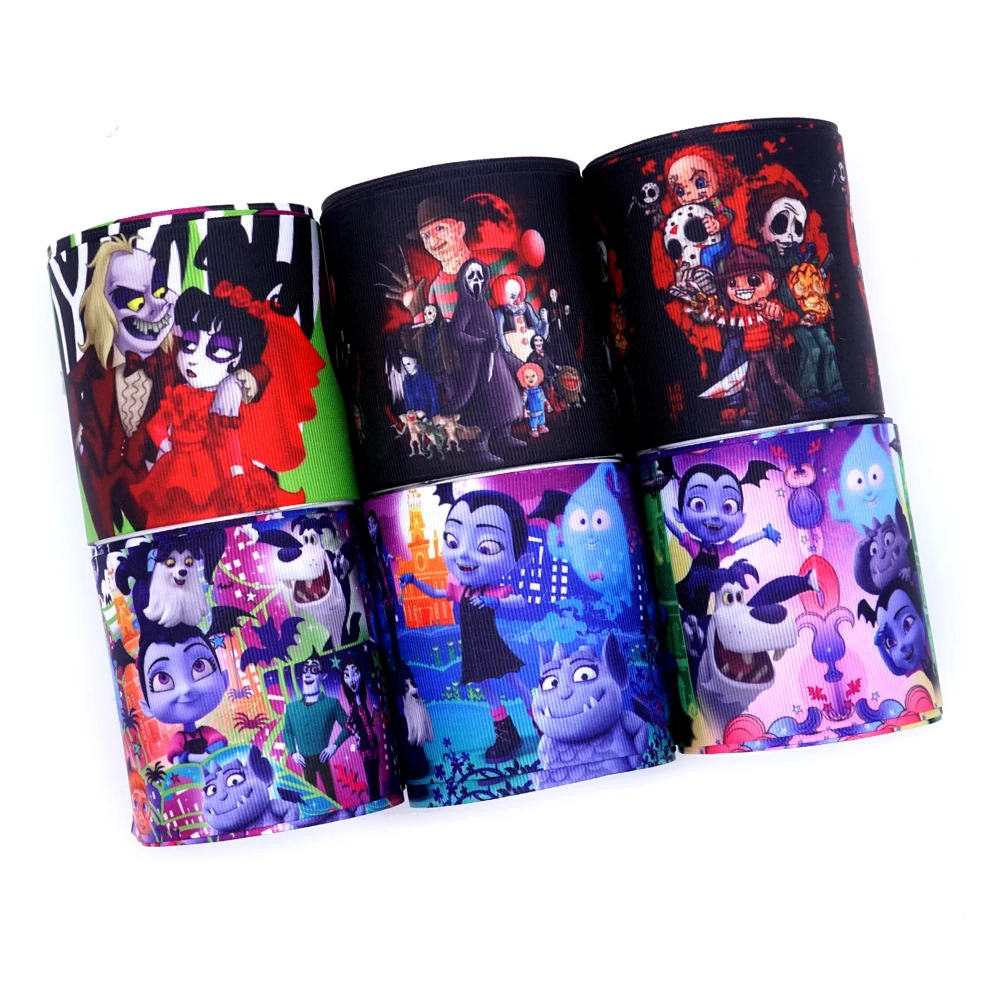 

Free shipping 50 yard per size halloween ribbon printed grosgrain ribbon 32124