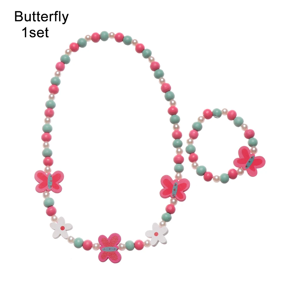 Style 1- Butterfly 1 Набор для девочек, бусы, игрушки, ожерелье+ браслет, бабочки, цветы, детское ожерелье ручной работы, аксессуары для принцесс, детские подарки на день рождения - Цвет: Style 1- Butterfly