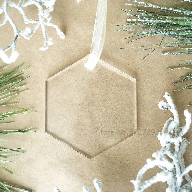 

Blank Acrylic Hexagon Christmas Tree Decoration Clear Ornaments For Drawing