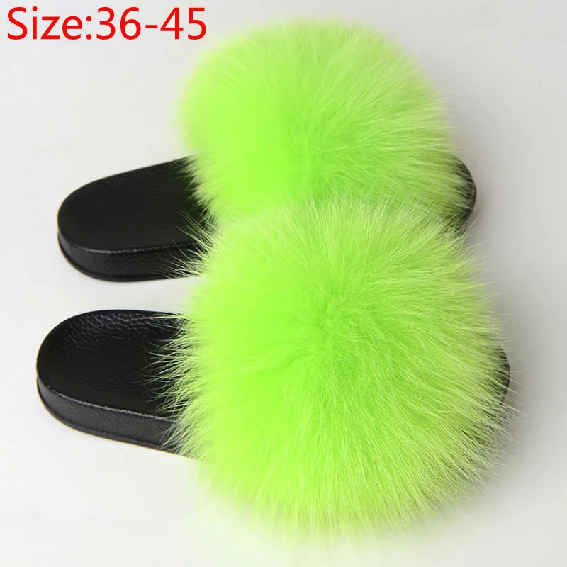

Women Fur Fluffy Flat Home Slippers Female Furry Plush Fox Hair Slides Ladies Winter Warm Casual House Shoes Fashion Plus Size