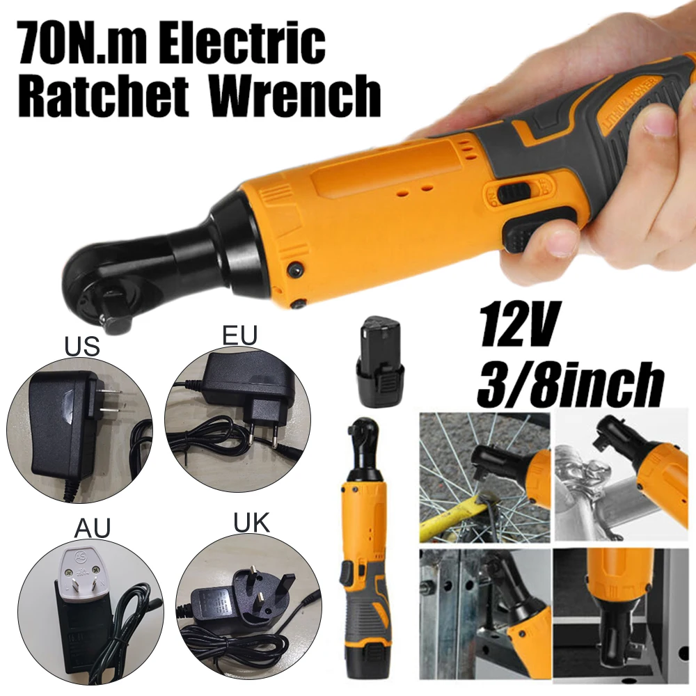 

12V Electric Cordless Ratchet Right Angle Wrench 3/8in Tool With 6000mAh Battery Good Heat Dissipation Electric Ratchet Wrench