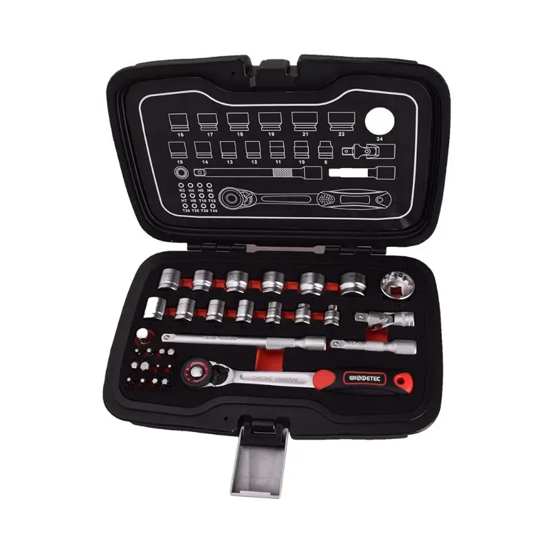 

31pcs Mini Ratchet Wrench Spanner 1/4" Socket Batch Head Extension Rod Set Tool