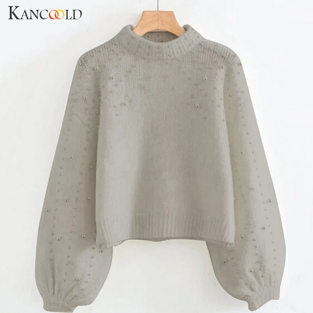 KANCOOLD, Женский вязаный свитер, модный Повседневный корейский стиль, женский свободный пуловер с длинным рукавом и жемчугом