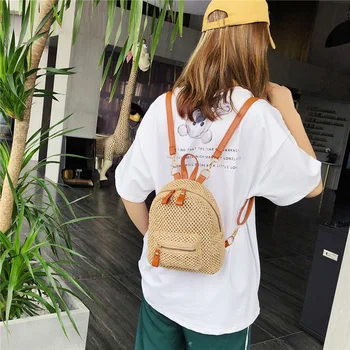 

New Mini backpack straw bag fashion woven backpack casual small bag Backpack for Women Female School Bag for women bag