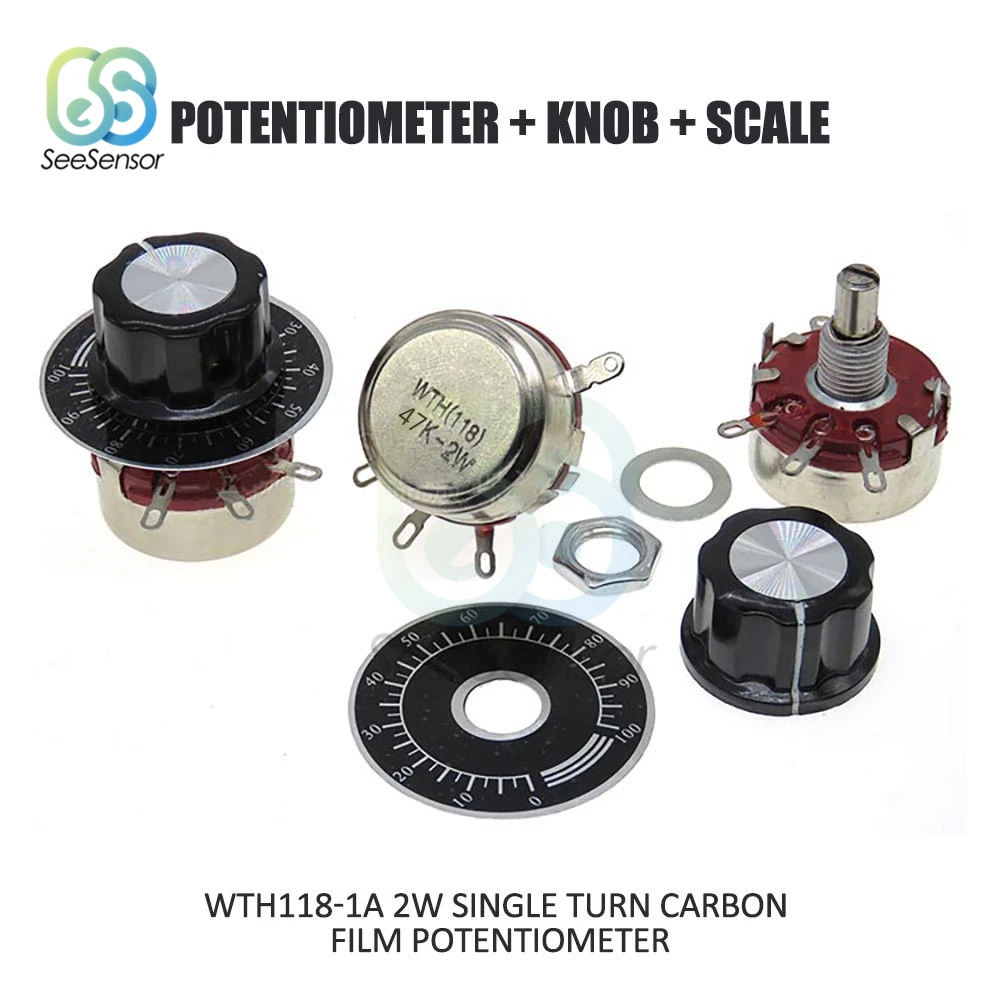 47K Ohm WTH118 DIY Kit Parts 2W 1A одноповоротный потенциометр из углеродной пленки + ручка весы