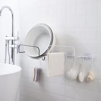 

1PC Wall Mounted Wash Basin Storage Racks with Hooks Bathroom Shelf Organizer