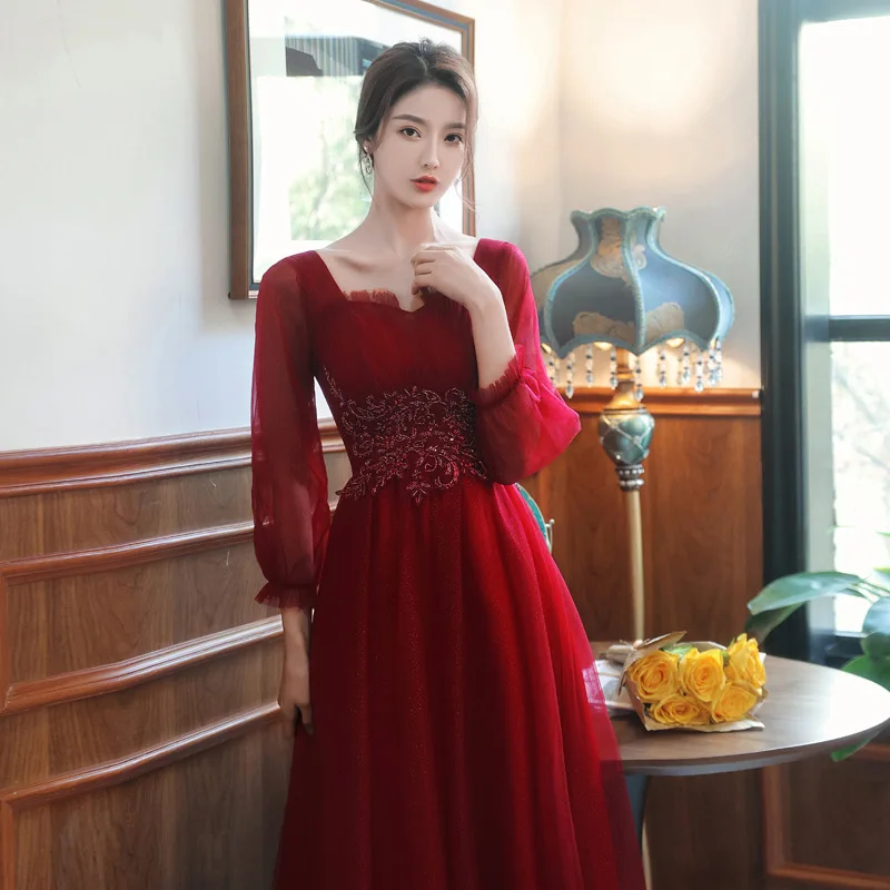 

Elegant U-Neck Embroidery Applique Daily Evening Dress Women Back Bandage Formal Gowns Robe De Soiree Cheongsam 3XL