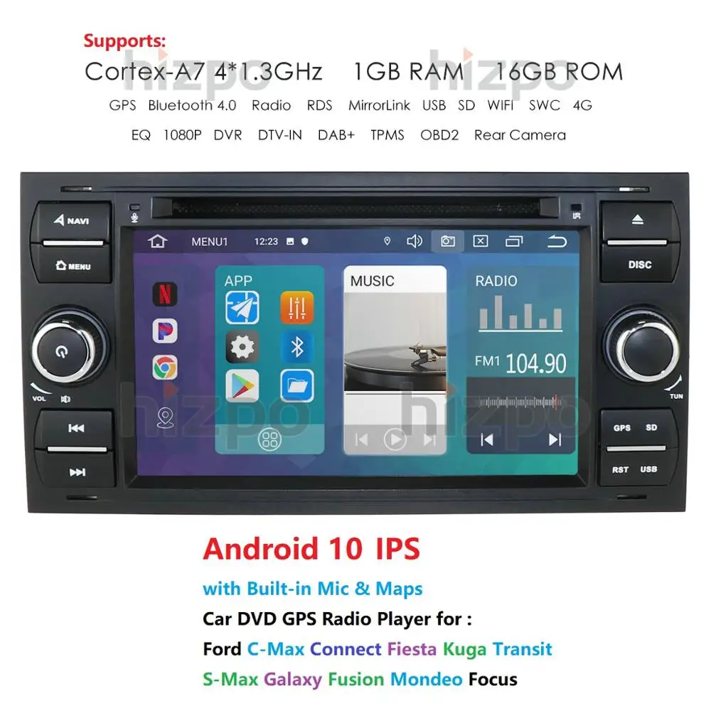 2 Din Android 10 Quad Core Car Radio for Ford focus S-MAX Mondeo Galaxy Transit Connect GPS TPMS DVR Mirror-Link WIFI SD USB 4G