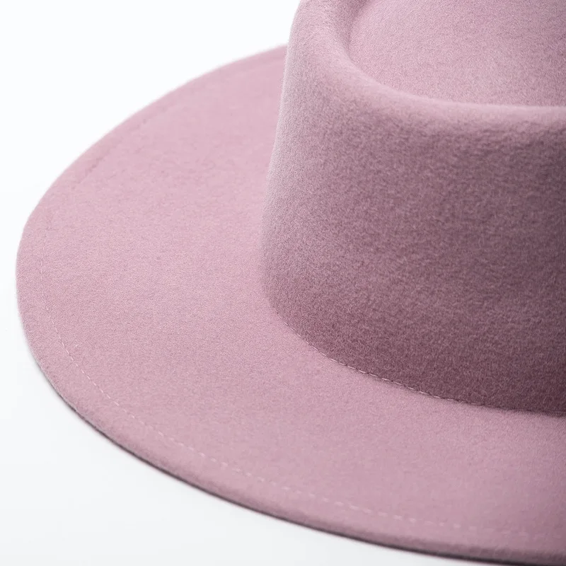 Осенне-зимняя новая шерстяная шляпа с плоским верхом, модные шерстяные шапки для женщин, мужская шляпа Федора, мягкая фетровая шляпа с широкими полями, фетровая шляпа