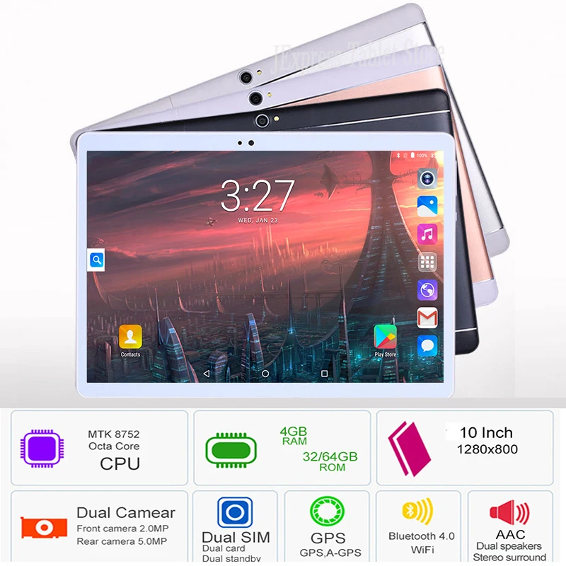 

Cellular Data/Wifi DHL Free 10 inch Android 8.0 Octa Core Tablet 4GB RAM 64GB ROM 8 Core 3G/4G LTE Phone Call IPS GPS Bluetooth
