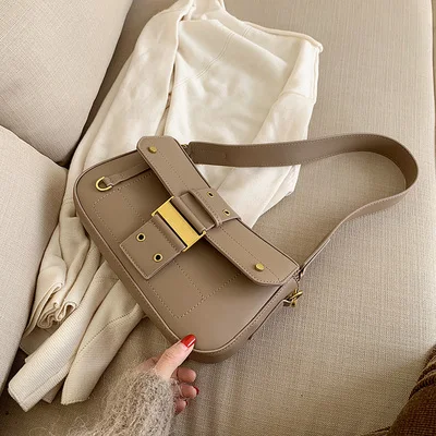 Европейская ретро Модная стильная сумка через плечо новая дикая сумка через плечо сумка на подмышках Сумочка Багет - Цвет: Хаки