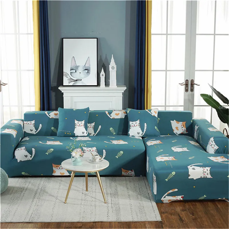 Эластичный чехол для дивана универсальный секционный с принтом мебели кресла