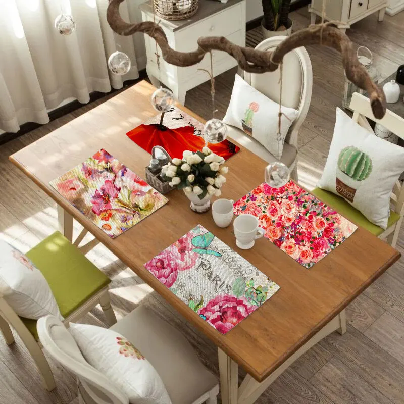 Fuwatacchi Soft Mat Flower Printing Dinner Table Placemat Flower Printing Dinner Table Placemat