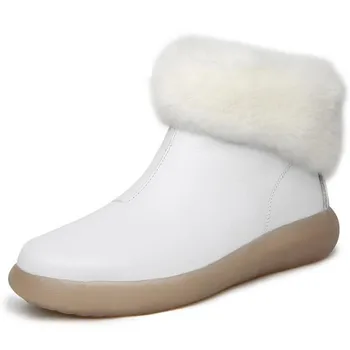 

BONJEAN Brand Boots Flat Non-slip Women Shoes Snow Boots 2019 New Fashion Real Hair Real Cow Leather Shoes Woman Winter Boots