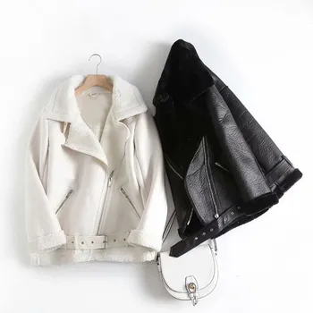 

Winter Women Cashmere Thickened Faux Leather Fur Coat Womens Plus Velvet Thickened Warm Motorcycle Suit Jacket Jacket Feminino