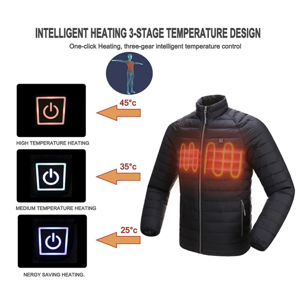 

Washable 3 Level Temperature Adjust USB Smart Fever Heated Warm Down Jacket Winter Warming Work Jacket Windproof Heating Clothe