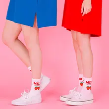 Японские хлопковые носки с принтом клубники, модные женские носки с надписью