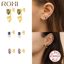  ROXI Small Water Drop Zircon Earrings For Women 925 Silver Jewelry Ear Piercing Stud Earrings Party Jewelry Pendientes Kolczyki 
