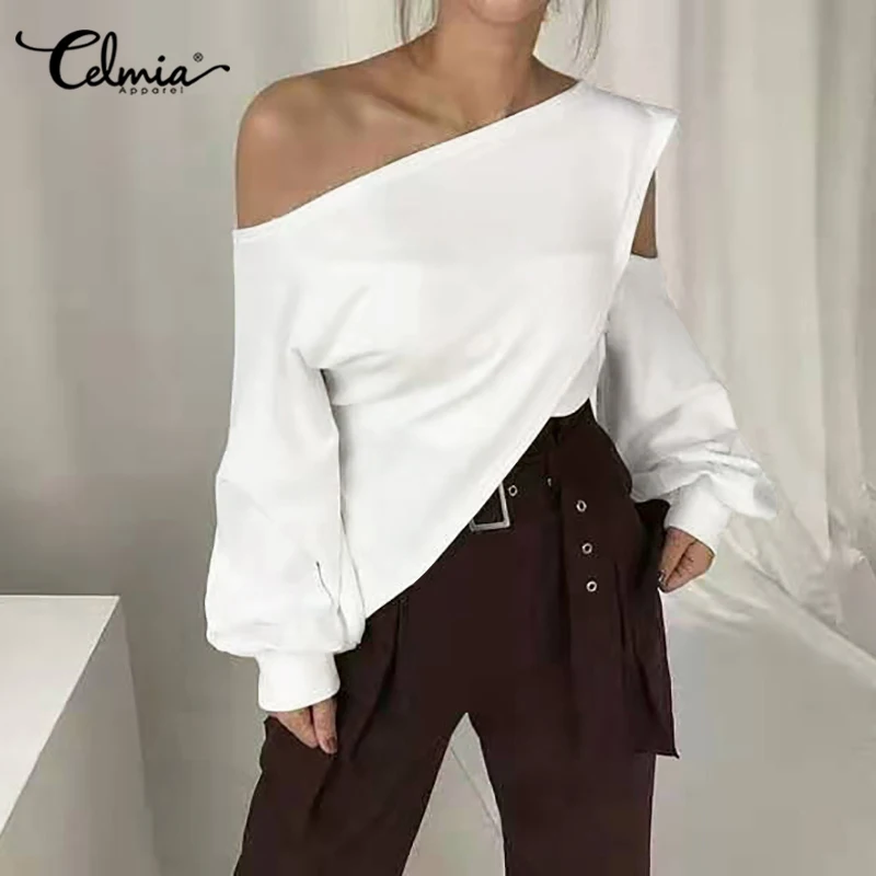 Модные женские блузки Celmia с длинным рукавом Ажурные топы пикантные рубашки на
