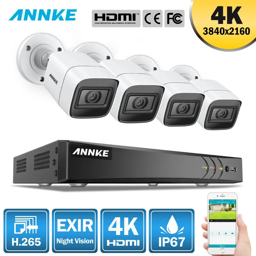 ANNKE 4K Ultra HD 8CH CCTV система безопасности 8MP 5в1 H.265 DVR с 4 шт 8MP Открытый Всепогодный комплект камеры видеонаблюдения