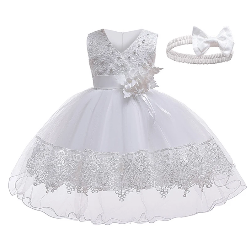 Новое кружевное платье-пачка+ шляпа, платье принцессы с лепестками для маленьких девочек свадебные платья для маленьких девочек милый ребенок, 1 год, день рождения - Color: pink