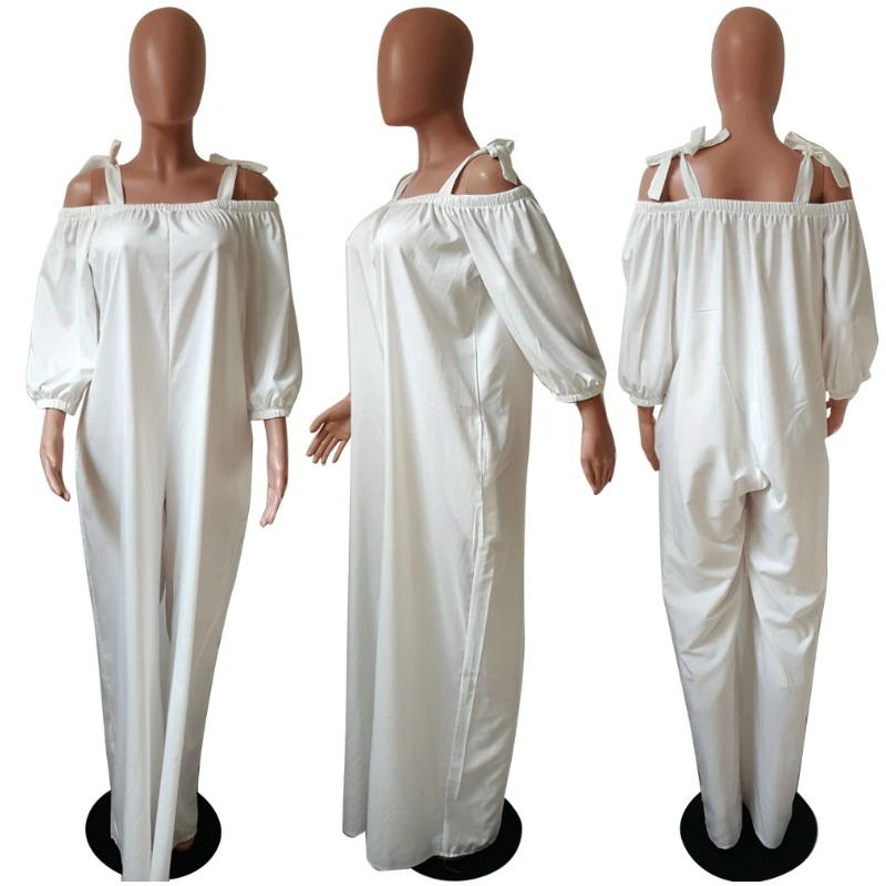 Off Shoulder Wide Leg Palazzo Pants Jumpsuits And Rompers For Women Bib Overalls Loose Backless Pockets Casual Mono Mujer Street