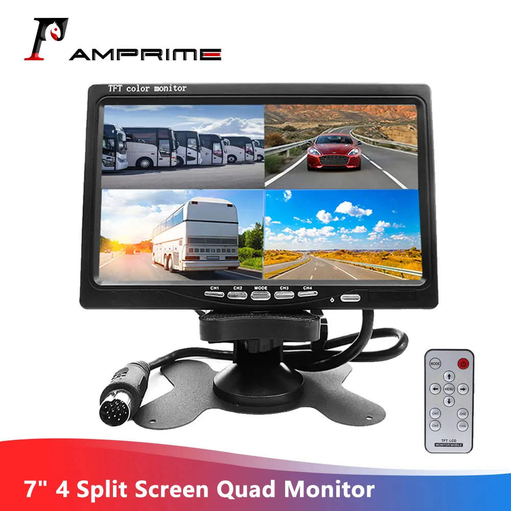 7/"Inch 4 Video Input 4 Split Quad Video Display HD TFT LCD Car Rear View Monitor