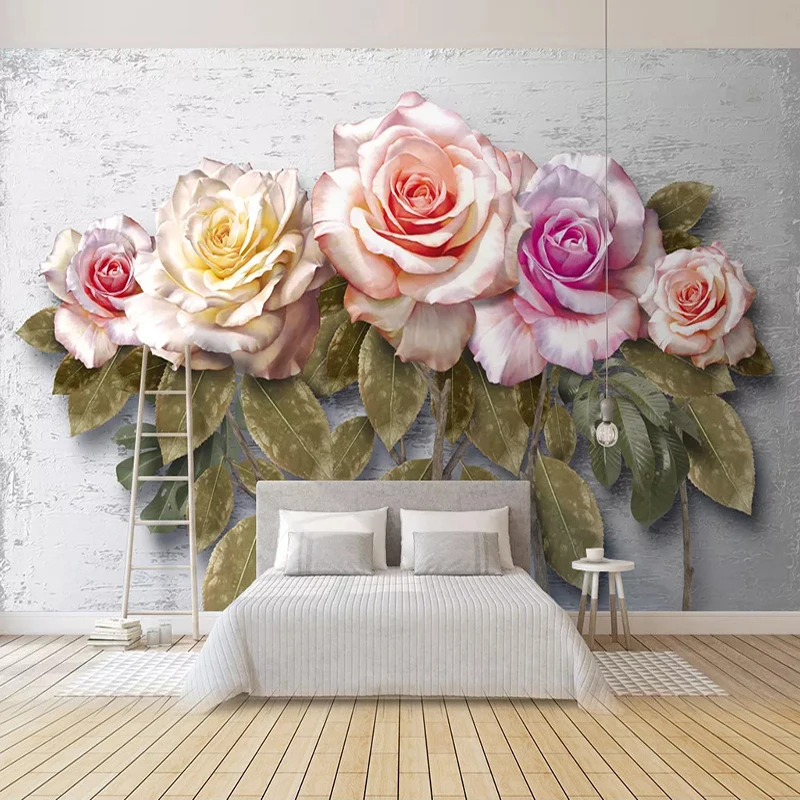 

Custom Wall Murals 3D Vintage Floral Rose Flowers Mural Living Room Bedroom Background Photo Wallpaper Modern Art Wall Painting