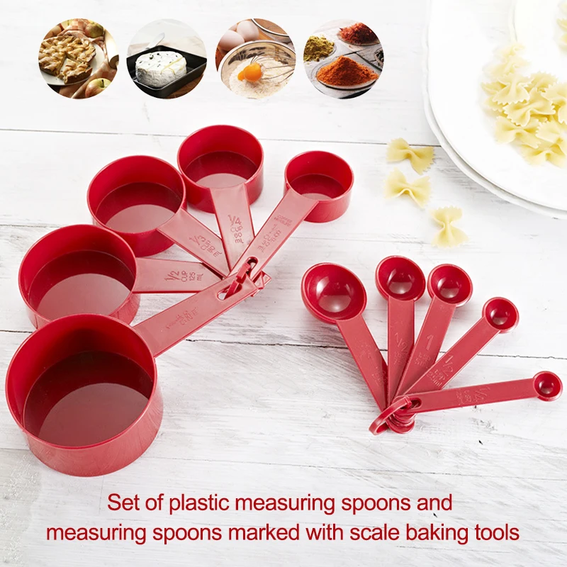Plastic 10Pcs Measuring Cup & Spoon Set Pink Blue White Cooking Baking Crafts