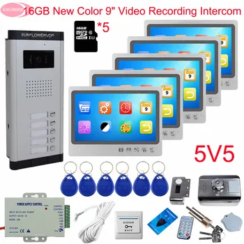 

9" Color Home Bell Video Door Phone Intercom With Recording +16GB TF Card Video Doorbell With Monitors With Rfid Electronic Lock
