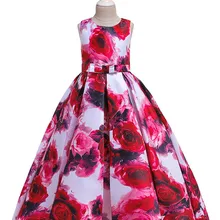 Г. Европа и США, Осеннее детское пышное платье принцессы с принтом розы платье для подиума для девочек длинное платье для дня рождения