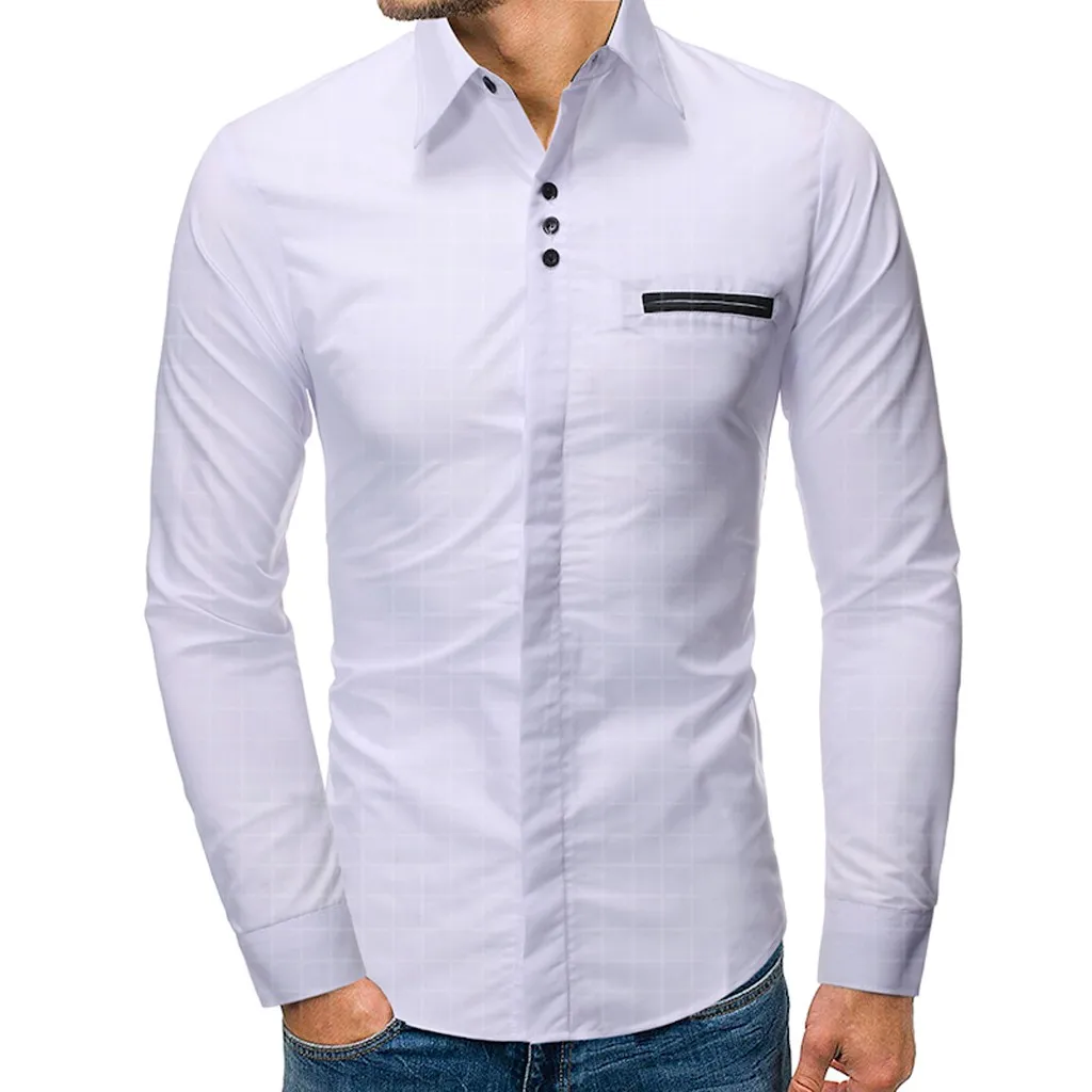 

PUIMENTIUA 2019 Business Shirts Men Chemise Homme Men's Casual Button Turn-Down Collar Slim Fit Long Sleeve Top Shirt Blouse