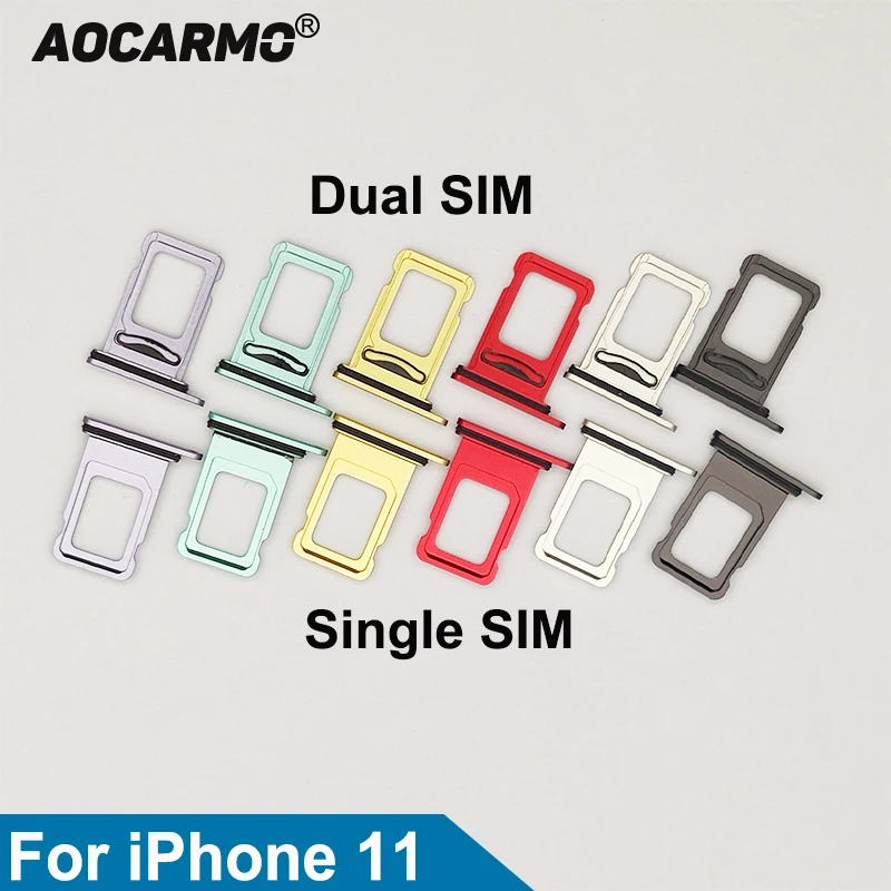 Descuento Aocarmo-bandeja para tarjeta Sim, soporte de ranura para tarjeta Nano Sim, de Metal, Individual/Dual, para iPhone 11 mlKk1myVq