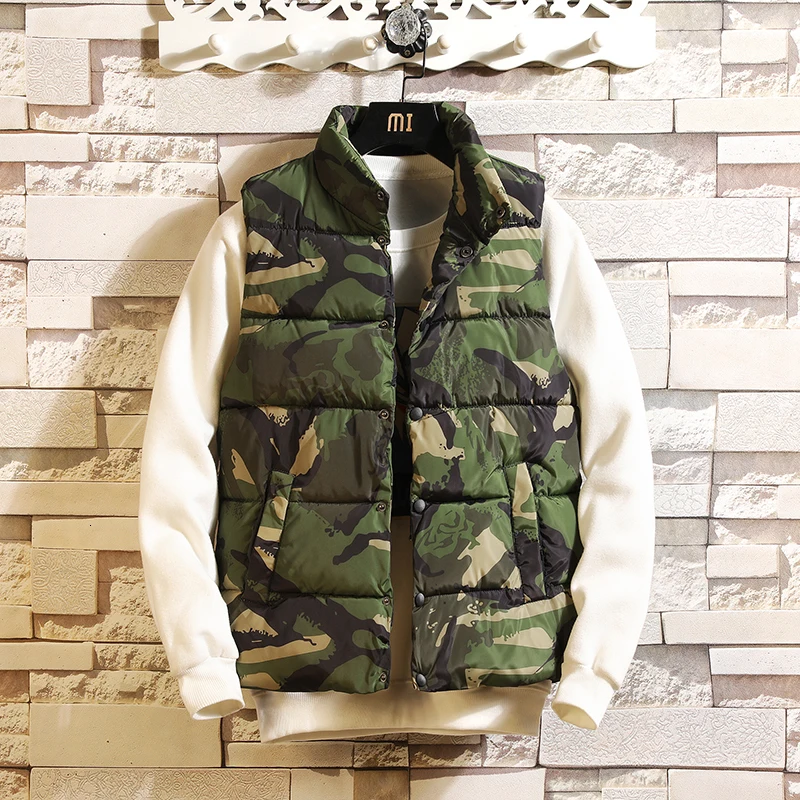 

Winter Vest Men's Warmth Thickening Fashion Military Wind Stand Collar Vest Jacket Man Streetwear Loose Cotton Gilet Coat Men