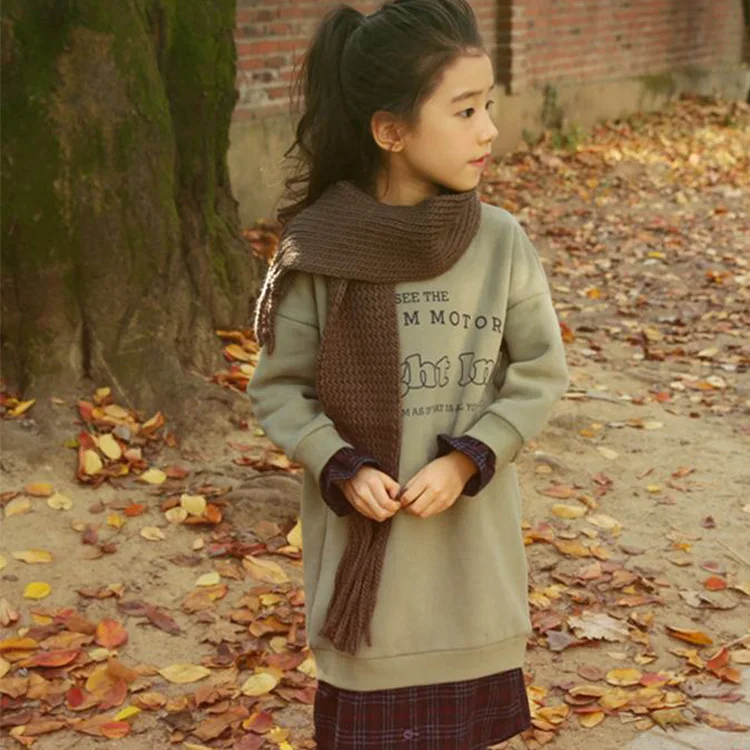 

2018 New Style Girls' Sweater Skirt Korean-style-Style Easy to Ride Joint Shirt tao tou qun GIRL'S plus Velvet Thick-Children Sh