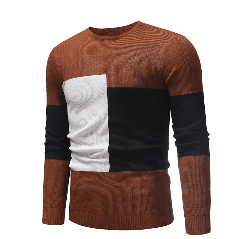 Осенне-зимние свитера, новые толстые теплые брендовые свитера с круглым вырезом и геометрическими узорами, мужские топы, вязаный кашемировый пуловер для мужчин - Цвет: Brown