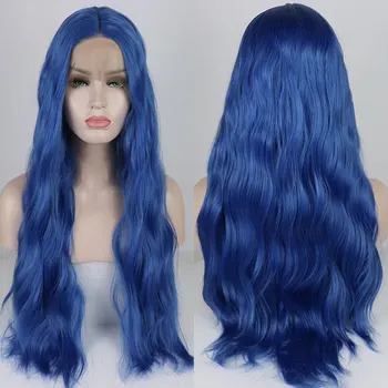 

Bombshell Blue Synthetic 13*3 Women's Middle Parting Wig Long Wavy Lace Front Wig Without Glue Heat-Resistant Fiber ladies