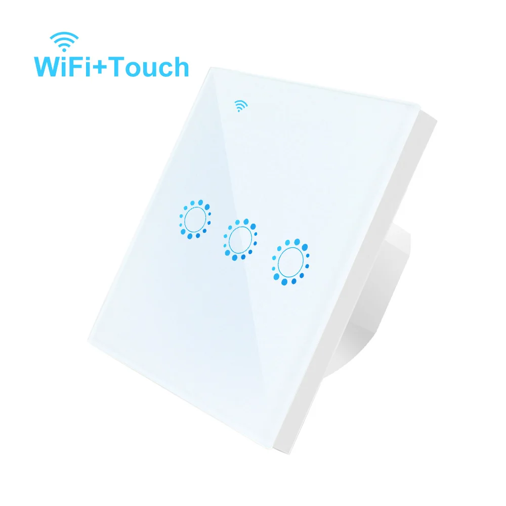White 3 Gang Wifi сенсорный выключатель стандарт ЕС 1/2/3 сенсорный экран/APP Wi-Fi переключатель ewelink Управление умного дома светильник выключатель питания работает Alexa Google Home - Цвет: White 3 Gang