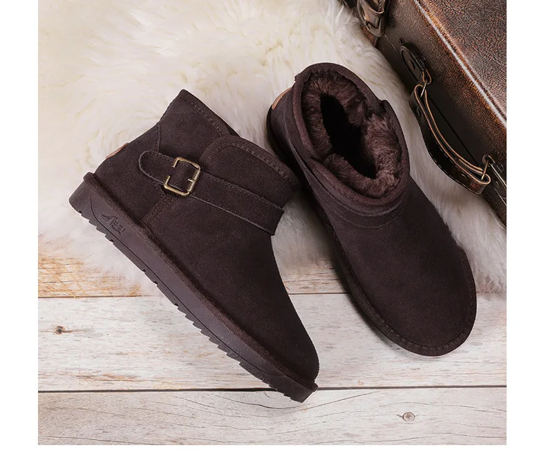 UVWP/Новинка; классические женские зимние ботинки из натуральной кожи в австралийском стиле; теплые зимние ботильоны с толстым плюшем; нескользящая женская обувь на плоской подошве