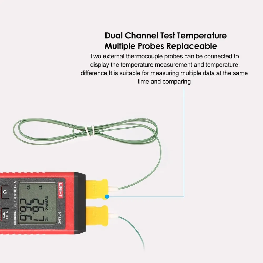 UNI-T UT320A UT320D термометр K/J Тип двухканальный цифровой термопара термометр ручной измеритель температуры с датчиком зонда