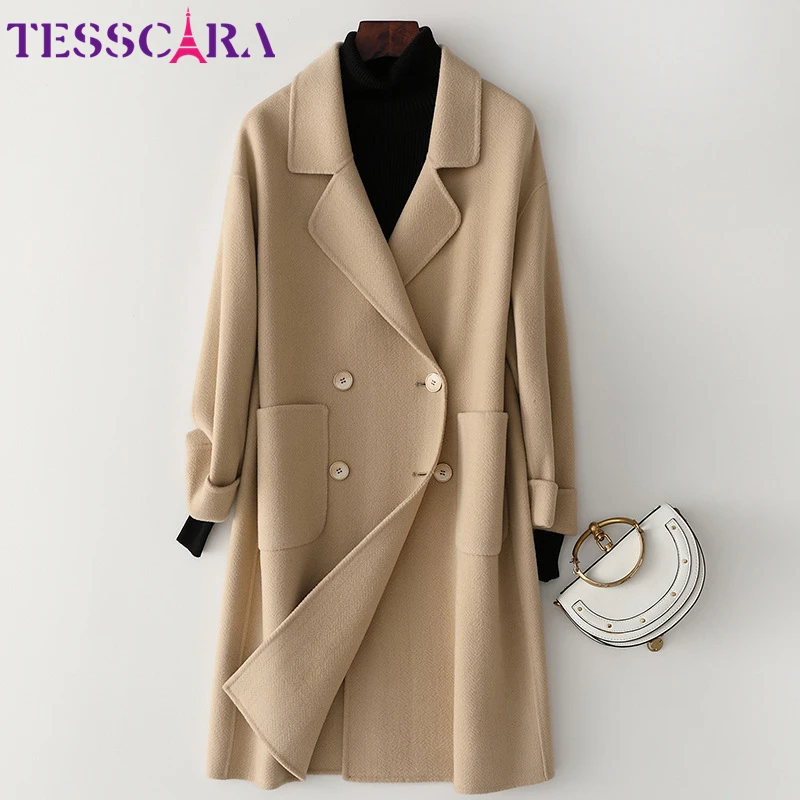 

TESSCARA Women Winter Long Elegant Wool Blend Basic Jacket Coat Female High Quality Office Cashmere Jackets Outerwear & Coats