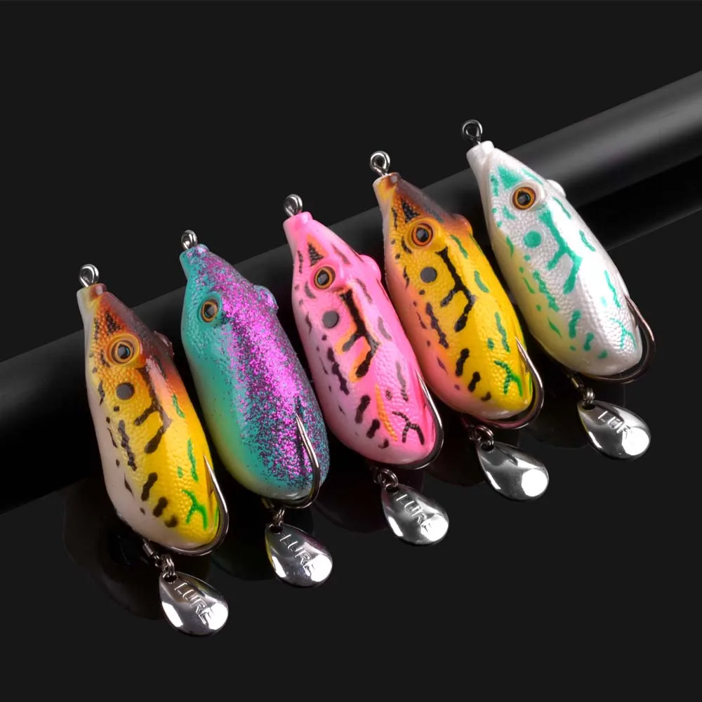5pcs Soft Rubber Frog Fishing Topwater Lures 3 Size Available  w/ FREE Bait Box 