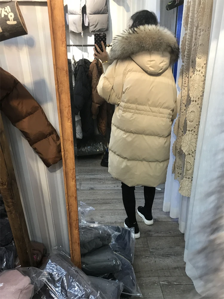 18 Южная Корея Dongdaemun стиль ультра большой Лисий мех длинный пуховик женский свободный крой толстый пуховик выше колена