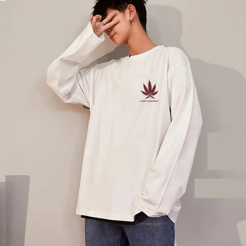 

Fashion Men's T-shirt Long Sleeve Loose T Shirt For Men Hip Hop Pullover Streetwear O-neck Casual Tshirt Cotton Tee Tops Male