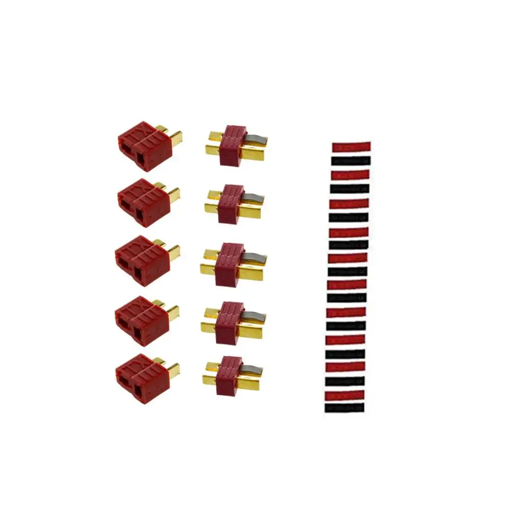 2/5/10 пар в комплекте; красные, черные ультра штекер Т-образного разъемы деканов Стиль мужского и женского пола с термоусадочные трубки для зарядного устройства RC LiPo Батарея - Цвет: 5 pairs(4 grips)